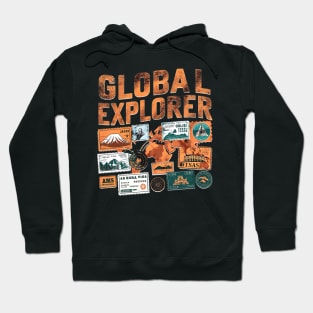 Global Explorer Vintage Travel Stamp Collector Hoodie